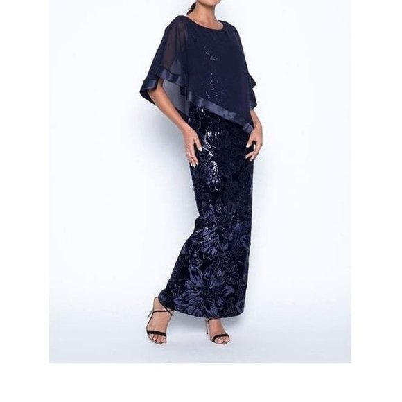 Frank Lyman navy cape gown #199338 size16 - Picture 1 of 1